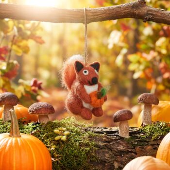 Handmade Felt Autumnal Seymour Squirrel Hanging Dec, 2 of 3
