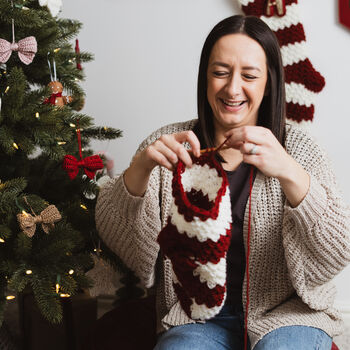 Personalised Red Stripe Hand Crocheted Stocking, 6 of 9