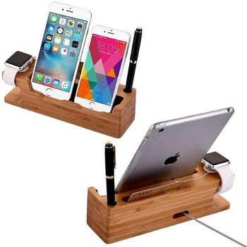 Two In One Bamboo Multifunction Charger Stand Dock, 2 of 10