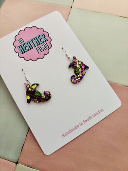 Witch Shoe Small Glitter Statement Earrings / Spooky Jewellery Small Sparkly Pointy Shoe Earrings / Gothic Style Jewellery / Gift For Witches, 3 of 5