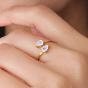 Moonstone Teardrop Gold Plated Adjustable Ring, 6 of 7