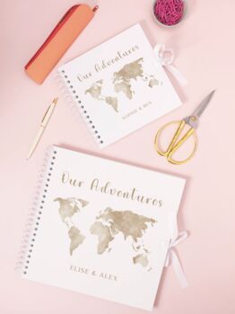 Personalised Travel Scrapbook For Couples Memory Book, World Map Design, 4 of 5