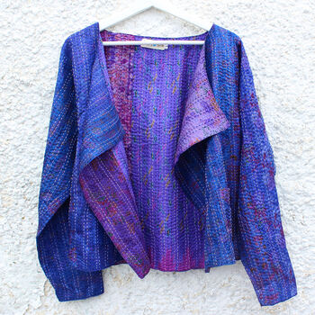 Kantha Handstitched Purple Silk Jacket, 3 of 8
