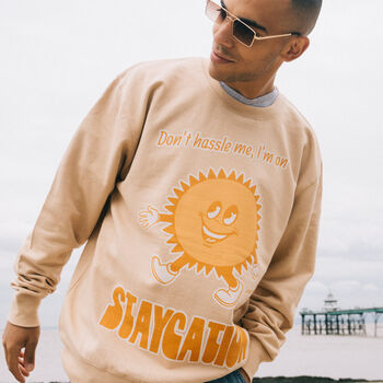 Staycation Men's Slogan Sweatshirt With Sun Graphic, 2 of 4