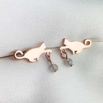 Sterling Silver Cat And Ball Stud Earrings, 3 of 6