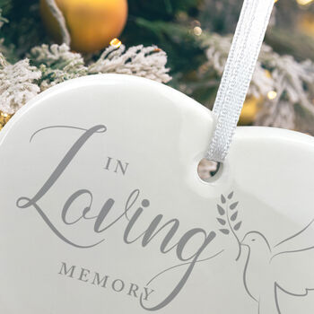 In Loving Memory Dove Ceramic Heart Hanging Decoration Bauble + Gift Box, 4 of 7