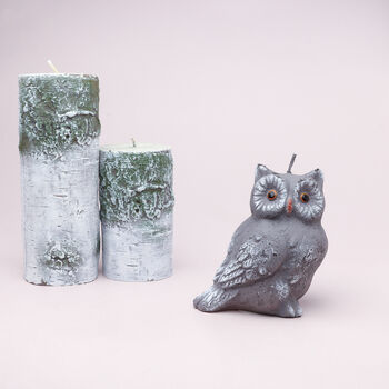 G Decor Birch Tree Effect Grey 3D Owl Pillar Candle, 6 of 6