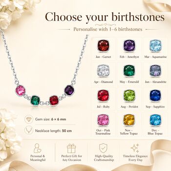 Personalised Square Shaped Family Birthstones Necklace, 4 of 12