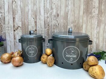 Grey Metal Potato Storage Tin – Breathable Container, 6 of 7