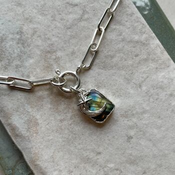 Labradorite, Moon And Star Paperclip Chain Necklace, 3 of 9