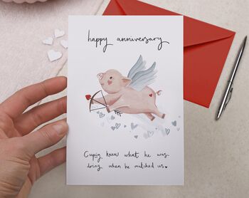 Cute Cupid Pig Anniversary Card, 2 of 2