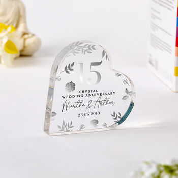 Personalised 15th Wedding Anniversary Gift – Crystal Heart Plaque, 2 of 3