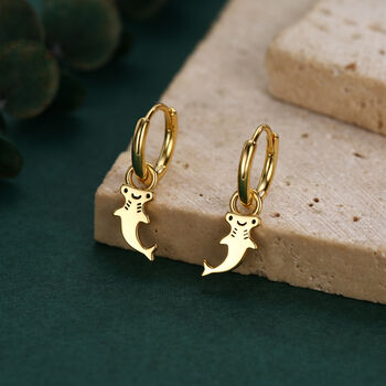 Sterling Silver Kawaii Shark Detachable Huggie Hoop Earrings, 6 of 12