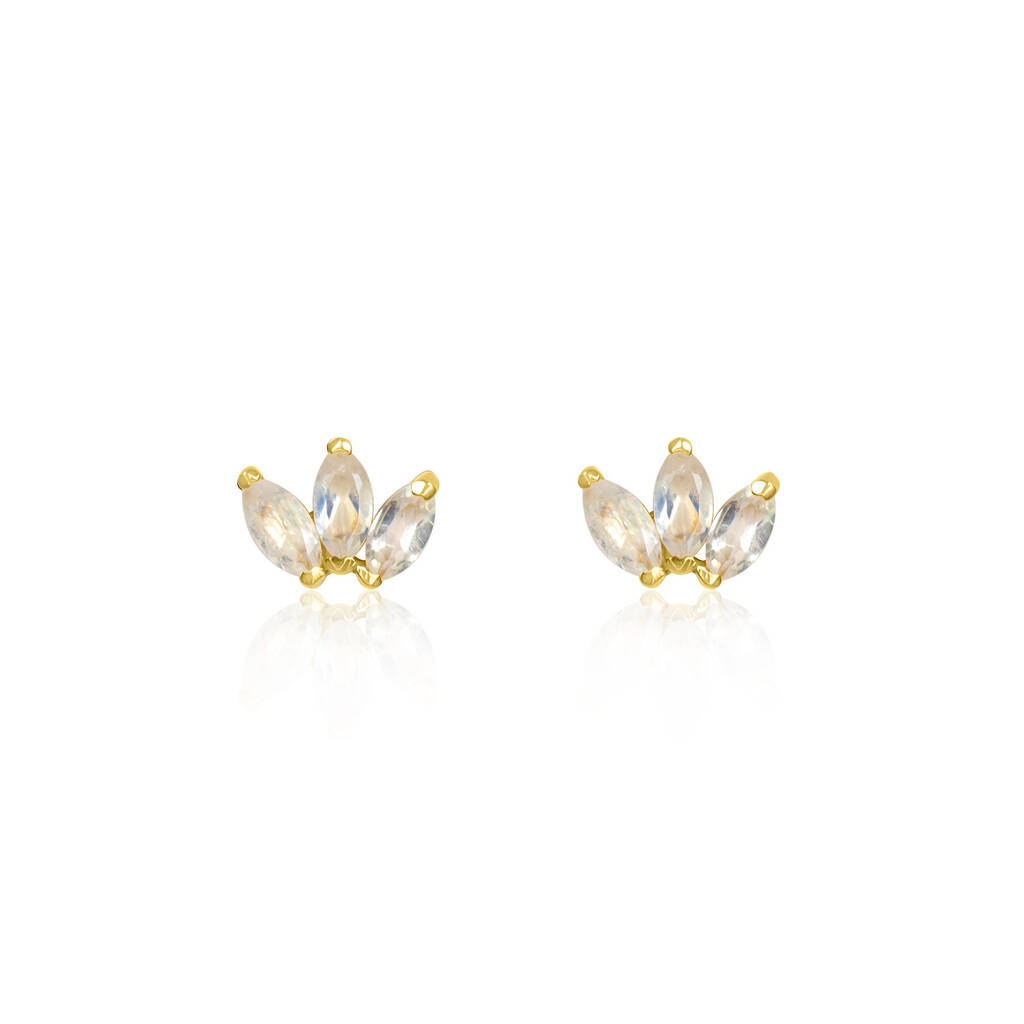 Lotus Moonstone Marquise Stud Earrings By Crystal Heaven London