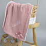 Personalised Knitted Dusty Pink Blanket With Bow, thumbnail 1 of 9