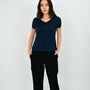 Lena Viscose Linen Blend T Shirt Navy Blue, thumbnail 3 of 3