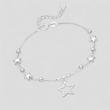 50th Birthday Solid Sterling Silver Five Star Bracelet, 2 of 3