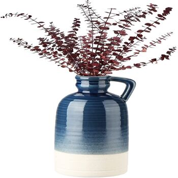 Blue Ceramic Vintage Flower Vase With Handle, 4 of 6