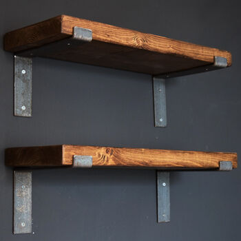 Extra Thick Dark Oak Wood Shelf With Steel Brackets, 2 of 4