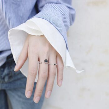 Sterling Silver Black Or Grey Stone Adjustable Ring, 2 of 5