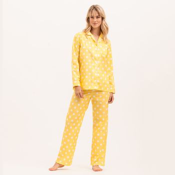 Women's Yellow And White Cotton Polka Dot Pyjamas, 3 of 4