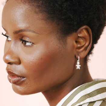 Stainless Steel Turtle And Pearl Charm Huggie Hoop Earrings, 6 of 7