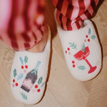 Embroidered Champagne Cocktail Cosy Slippers, 2 of 6