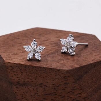 Uncoloured Forget Me Not Flower Cz Stud Earrings, 2 of 11