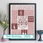 Personalised 16th Birthday Print 2010 Music Year Gift, thumbnail 1 of 12