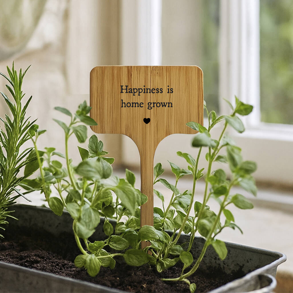 Wooden Plant Marker | Happiness Is Home Grown | Inspirational Garden Accessory | Plant Sign | Home Decor | Gift For Gardener And Plant Lovers, 1 of 2