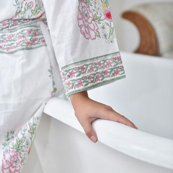 Block Printed Floral Bird Cotton Dressing Gown, 4 of 5