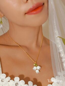 White Lily Of The Valley Dangle Necklace Base Metal Stainless Steel, 7 of 9