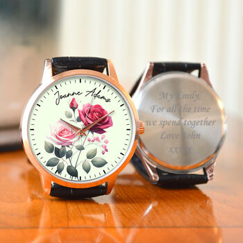 Personalised Wrist Watch With Floral Rose Design, 2 of 3