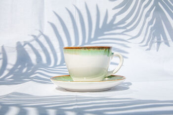 Green Set Of Six Handmade Porcelain Tea Cup With Saucer, 3 of 12