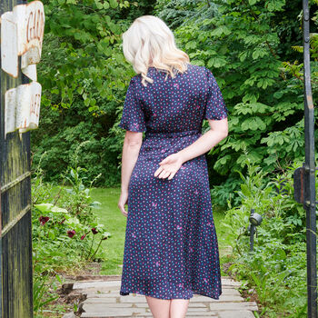 Embroidered Liana Dress In Navy Dotty Print, 3 of 4