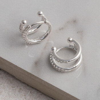 Sterling Silver Cz Double Hoop Huggies, 4 of 6