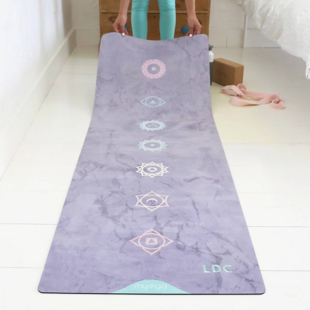 personalised chakra luxurious vegan suede yoga mat by lisa angel