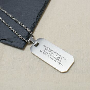 Personalised Brushed Steel Medical Dog Tag Necklace, 2 of 3