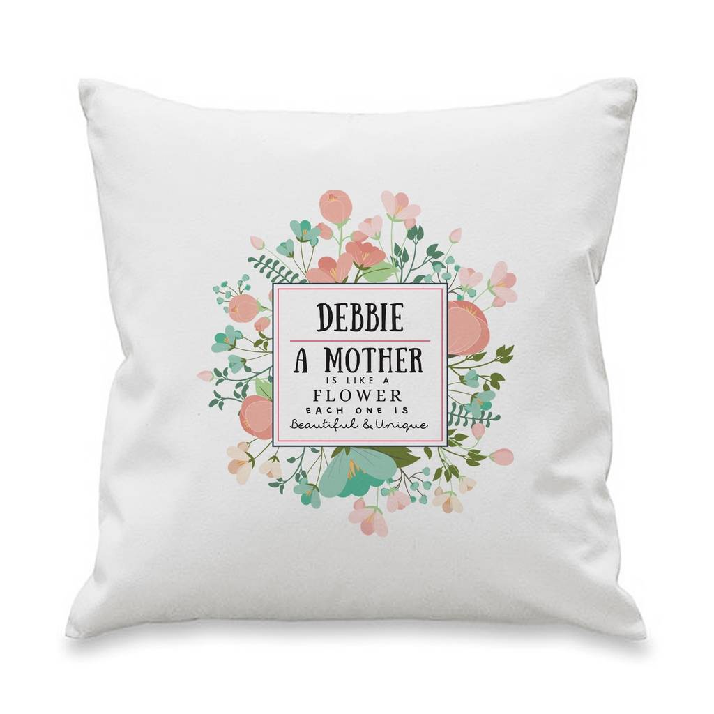 Personalised Mothers Day Floral Cushion By British and Bespoke ...