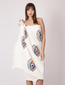 White With Orange Eye Organic Cotton Peshtemal Towel, 5 of 7