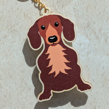 Dachshund Dog Wooden Keyring With Optional Christmas Card, 3 of 8