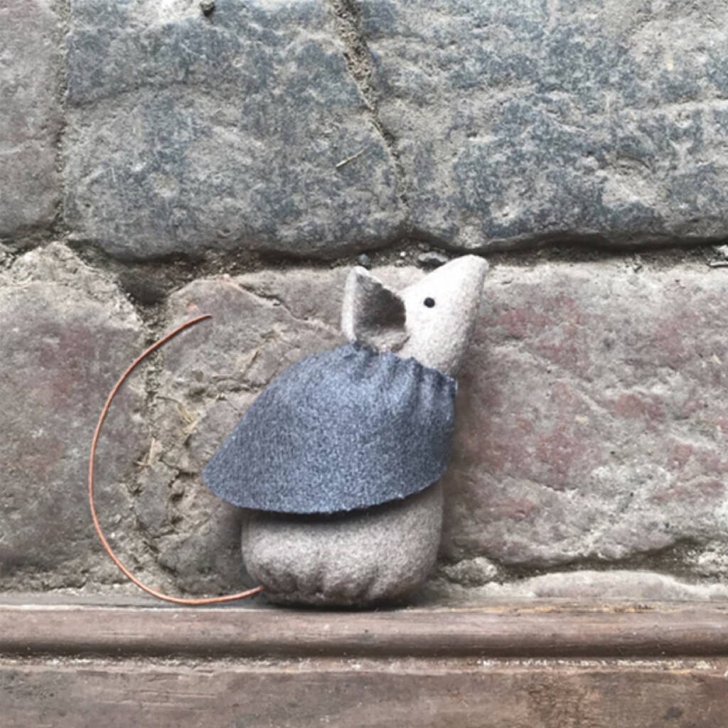 'dot' Little Felt Mouse With Grey Cape. Letterbox Gift By Liberty Bee