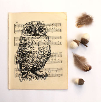 Owl Screen Print On Vintage Sheet Music, 6 of 6