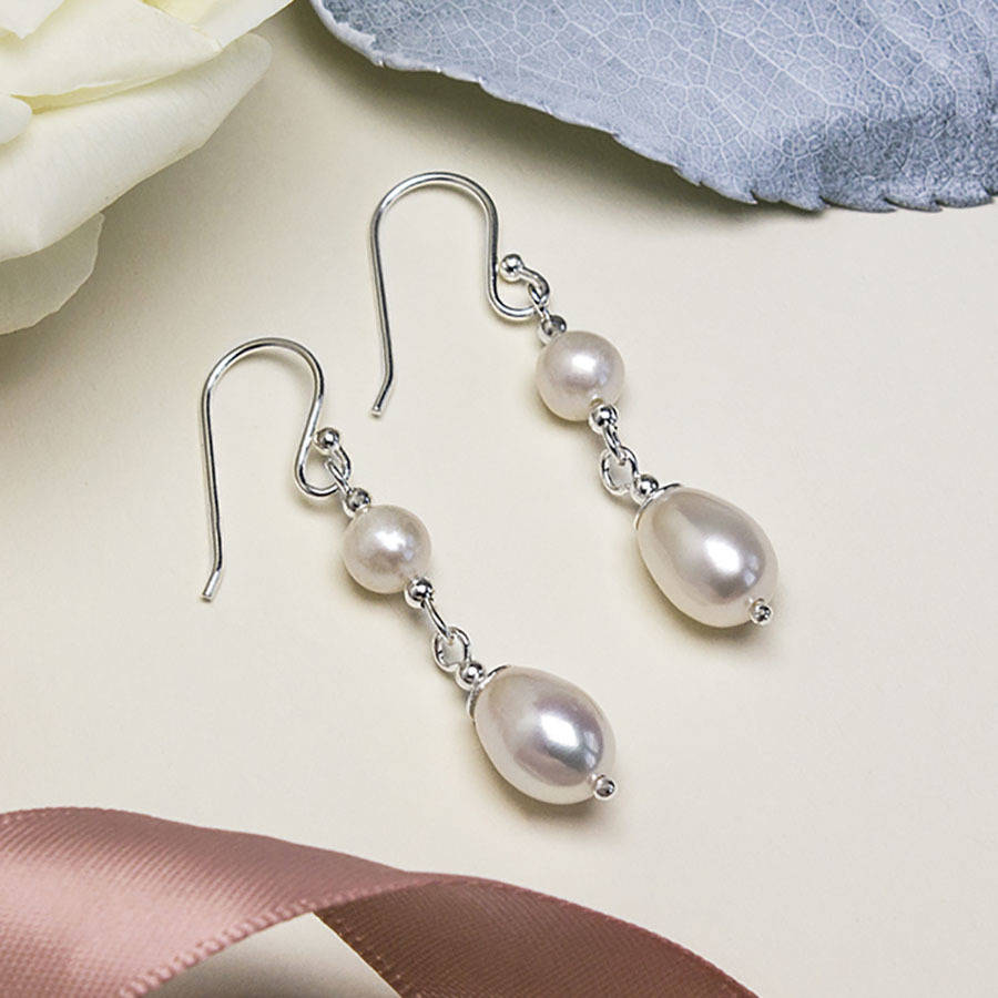 Silver Double Pearl Drop Earrings By Martha Jackson Sterling Silver ...