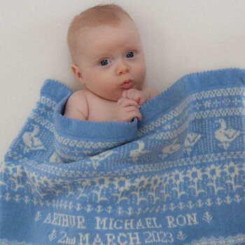 Personalised Lambswool Animals Baby Blanket In Blue, 5 of 5