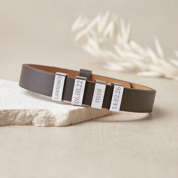 Personalised Mens Leather Cuff Names And Dates Bracelet, 4 of 8