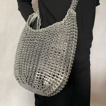 Sliver Skye Shoulder Bag Crocheted Metal Ring Pulls, 3 of 12