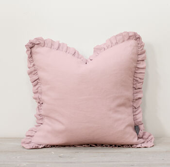 Blush Pink Linen Ruffle Cushion, 2 of 2