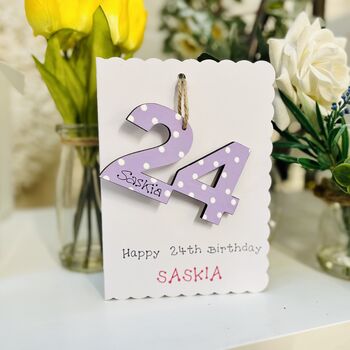 Any Age Birthday Card Personalised Wooden Number Gift, 10 of 10