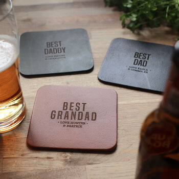 Best Dad Personalised Vintage Leather Coaster Set Christmas Gift For Dad, 2 of 8